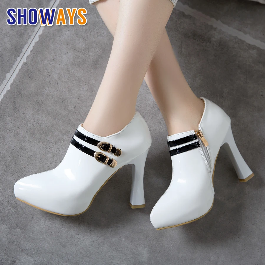 White Platform Ankle Booties Women's High Thin Heels Pumps Red Patent Leather Office Ladies Pointed Toe Buckle Belt Zipper Shoes
White Platform Ankle Booties Women's High Thin Heels Pumps Red Patent Leather Office Ladies Pointed Toe Buckle Belt Zipper Shoes