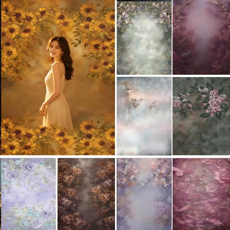 LS Abstract Floral Backdrop Maternity Adult Children Art Portrait Photo Backgrounds Spring Flower Studio Photography Props