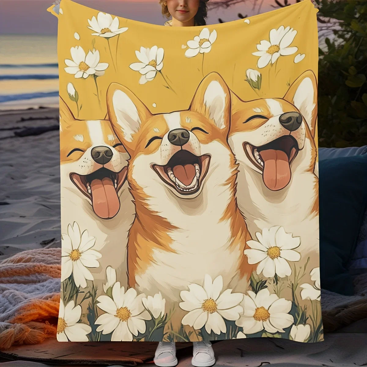 Joyful Corgi Daisy Blanket Soft Cozy Throw with Happy Dog Faces Design Perfect Gift for Pet and Flower Lovers
Joyful Corgi Daisy Blanket Soft Cozy Throw with Happy Dog Faces Design Perfect Gift for Pet and Flower Lovers