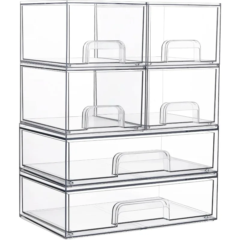 Stackable Storage Drawers Set of 6, Clear Plastic Organizer Bins for Bathroom Supplies,Ideal for Cabinet,Pantry
Stackable Storage Drawers Set of 6, Clear Plastic Organizer Bins for Bathroom Supplies,Ideal for Cabinet,Pantry