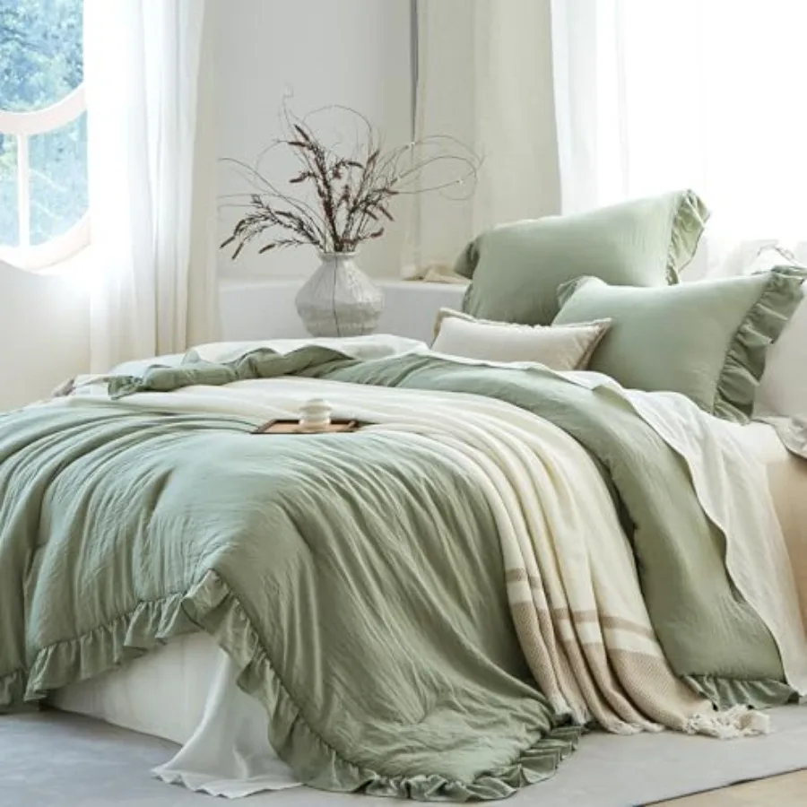 Ruffle Comforter Set, Pre-Washed Shabby Chic Bedding Set, Lightweight Cottagecore Soft Romantic Cozy 1 Comforter and 2 Shams, A
Ruffle Comforter Set, Pre-Washed Shabby Chic Bedding Set, Lightweight Cottagecore Soft Romantic Cozy 1 Comforter and 2 Shams, A