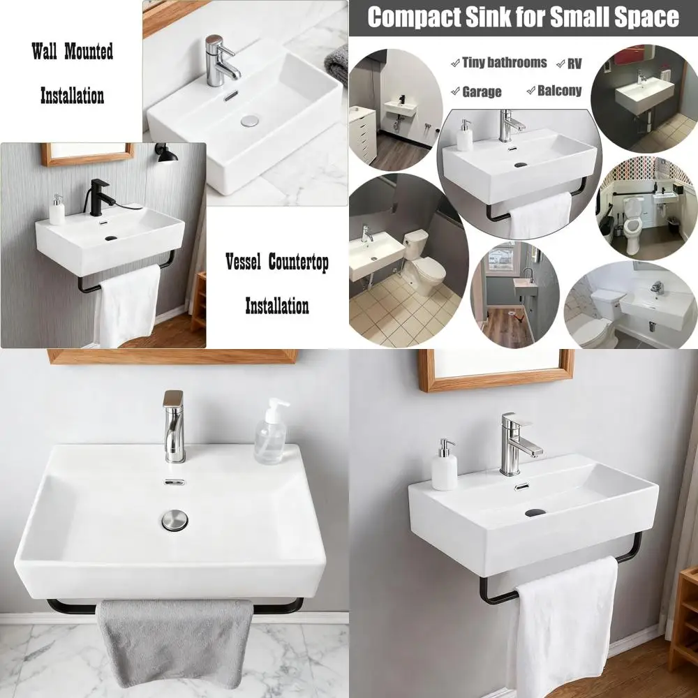 14 x 20 Wall-Mounted Floating Bathroom Sink with Towel Bar and Overflow for RV or Restroom Vanity
14 x 20 Wall-Mounted Floating Bathroom Sink with Towel Bar and Overflow for RV or Restroom Vanity