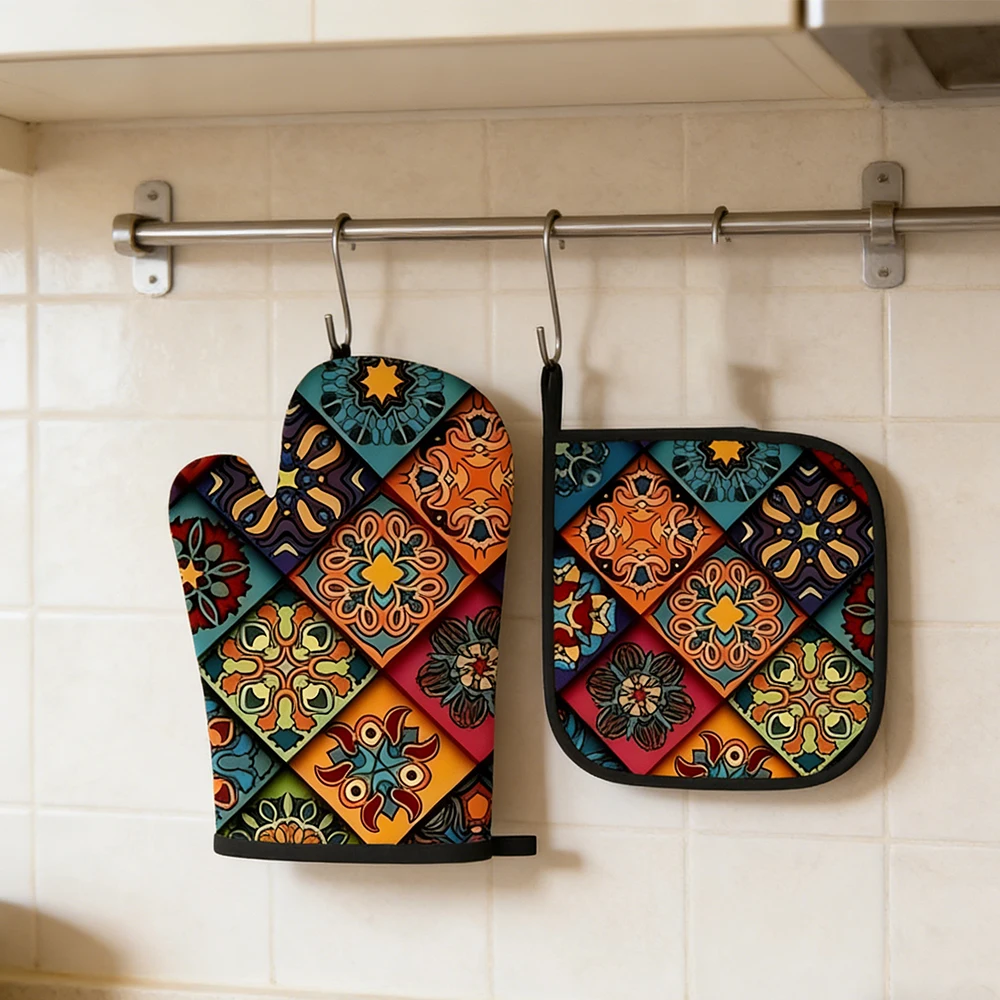 1/2 sets of kitchen gloves and mats - Bohemian style for BBQ Microwave Kitchen Baking - Durable Heat-Resistant Mitts
1/2 sets of kitchen gloves and mats - Bohemian style for BBQ Microwave Kitchen Baking - Durable Heat-Resistant Mitts