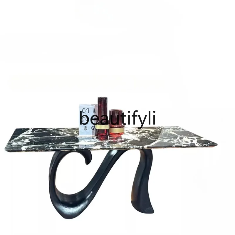 Natural marble black luxury stone dining table full solid wood feet light luxury simple living room
Natural marble black luxury stone dining table full solid wood feet light luxury simple living room