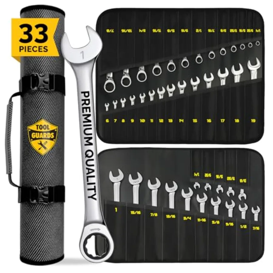Ratcheting Wrench - Slim Profile - Ratchet Wrench, 33pcs - Metric and Standard Combination Large Wrench Set
Ratcheting Wrench - Slim Profile - Ratchet Wrench, 33pcs - Metric and Standard Combination Large Wrench Set