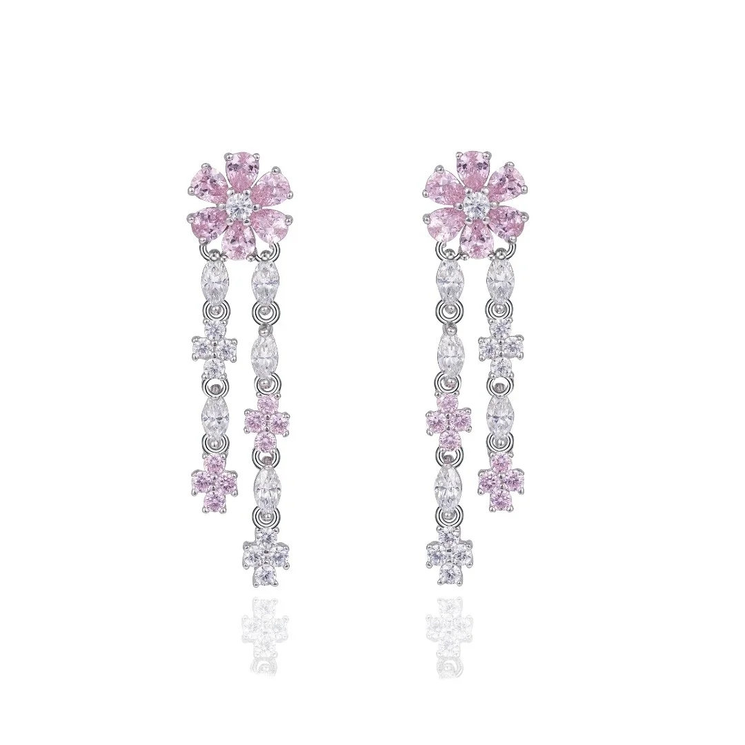 925 Gold-Plated Synthetic Zircon Water Drop-shaped Pink Flower Sweet Girl Long Earrings, Jewelry Gift
925 Gold-Plated Synthetic Zircon Water Drop-shaped Pink Flower Sweet Girl Long Earrings, Jewelry Gift