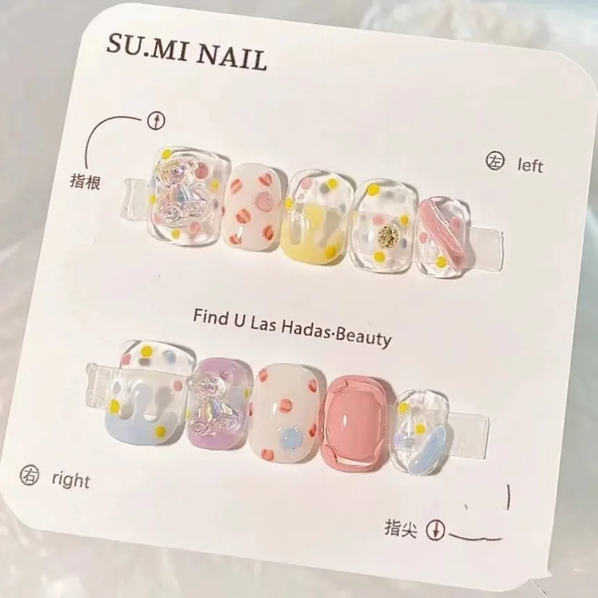 10 Pieces Spring and Summer Small Fresh Handmade Press On Nails Candy Bear Polka Dot Art Fake Nails Removable Reusable
10 Pieces Spring and Summer Small Fresh Handmade Press On Nails Candy Bear Polka Dot Art Fake Nails Removable Reusable