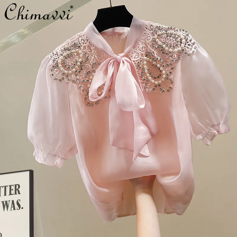 2026 Spring and Autumn New High-end Chic French-style Beaded Bow Tie Blouse Women's Elegant Short-sleeve Top Fashion Blouse
2026 Spring and Autumn New High-end Chic French-style Beaded Bow Tie Blouse Women's Elegant Short-sleeve Top Fashion Blouse
