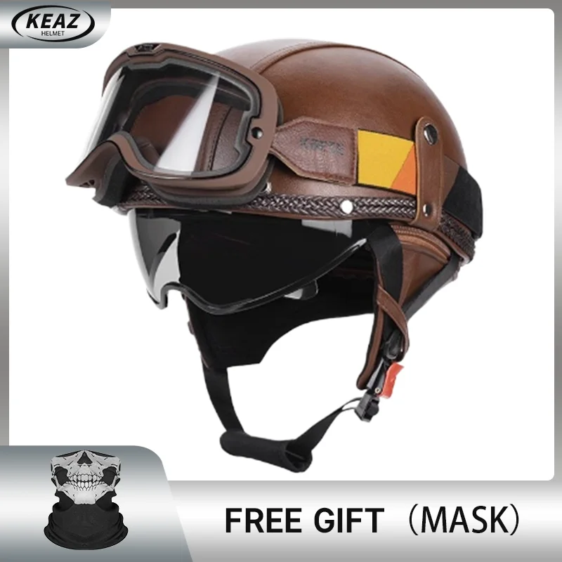 Pure Brwon Half Helmet for Men DOT Motorcycle Skull Cap with Free Photochromic Goggles Sun Protection Classic Style
Pure Brwon Half Helmet for Men DOT Motorcycle Skull Cap with Free Photochromic Goggles Sun Protection Classic Style