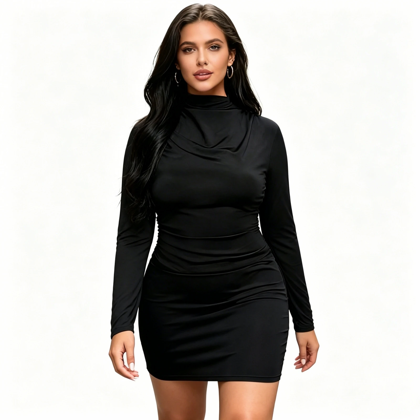 Plus Size Long Sleeve Dresses for Women Solid Color Fit Mock Neck Short Bodycon Dress
Plus Size Long Sleeve Dresses for Women Solid Color Fit Mock Neck Short Bodycon Dress