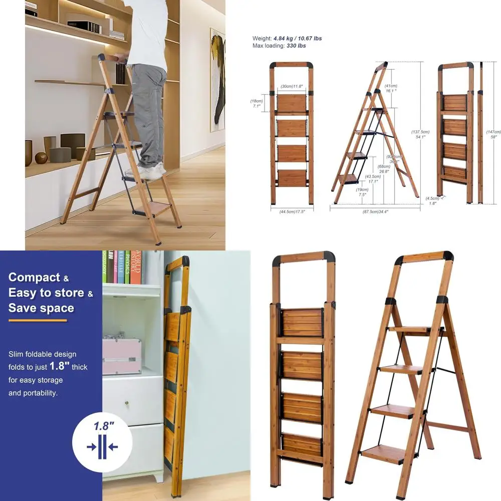 Портативный 4-ступенчатый алюминиевый табурет из дерева, противоскользящий, складной, емкостью 330 фунтов для дома, кухни, офиса
Портативный 4-ступенчатый алюминиевый табурет из дерева, противоскользящий, складной, емкостью 330 фунтов для дома, кухни, офиса