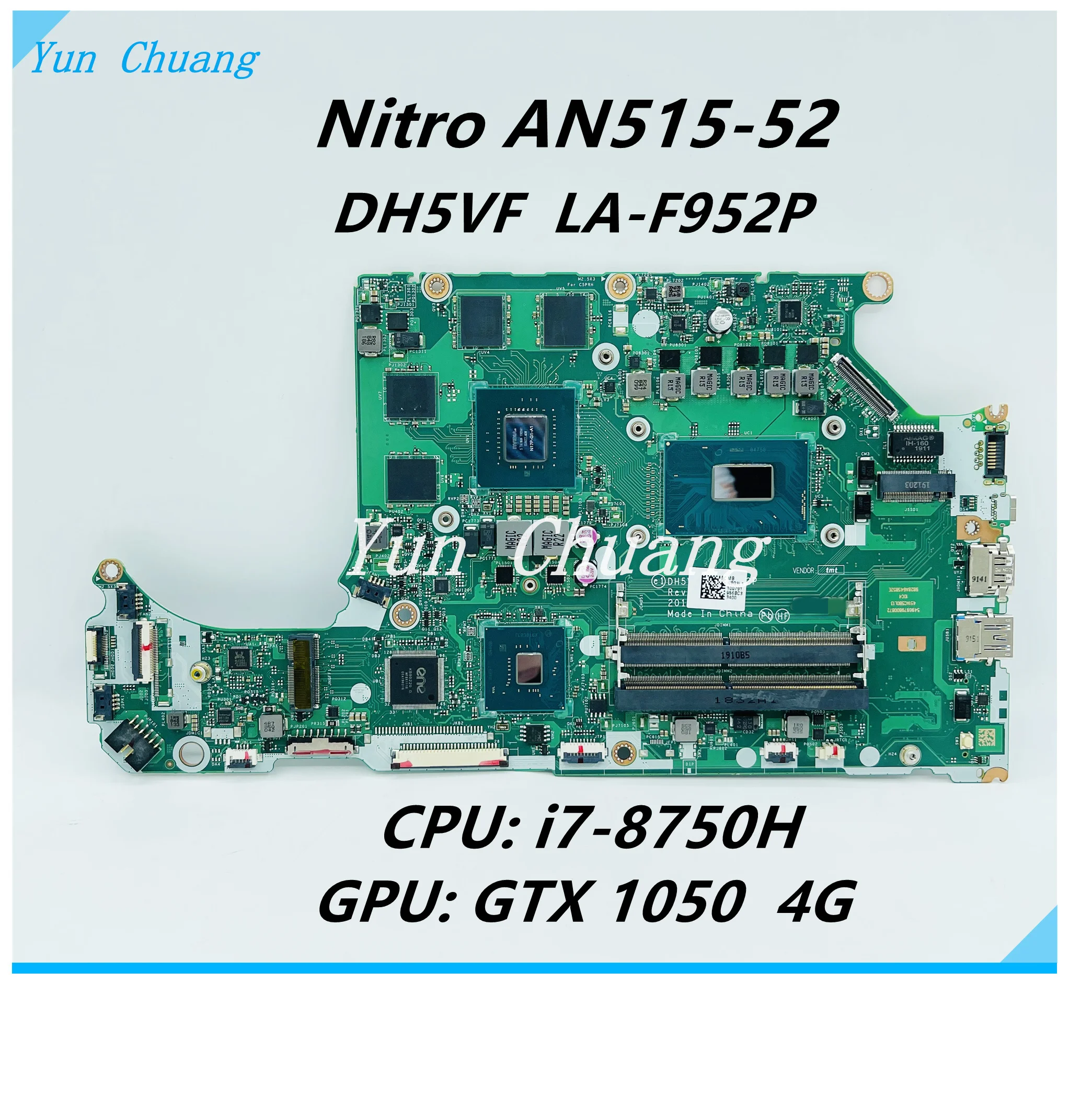 DH5VF LA-F952P материнская плата для ноутбука Acer Nitro AN515-52 AN515-53 с процессором i7-8750H GTX 1050 4G GPU DDR4 100% работает
DH5VF LA-F952P материнская плата для ноутбука Acer Nitro AN515-52 AN515-53 с процессором i7-8750H GTX 1050 4G GPU DDR4 100% работает