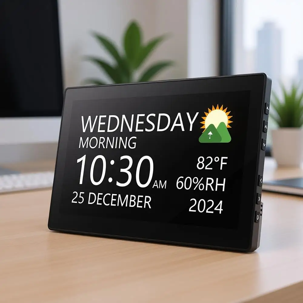 Цифровые часы с большим дисплеем, 12 темами, 20 будильниками, 20 напоминаниями, автоматическим затемнением, формат времени 12/24 часа, отображение температуры в помещении
Цифровые часы с большим дисплеем, 12 темами, 20 будильниками, 20 напоминаниями, автоматическим затемнением, формат времени 12/24 часа, отображение температуры в помещении