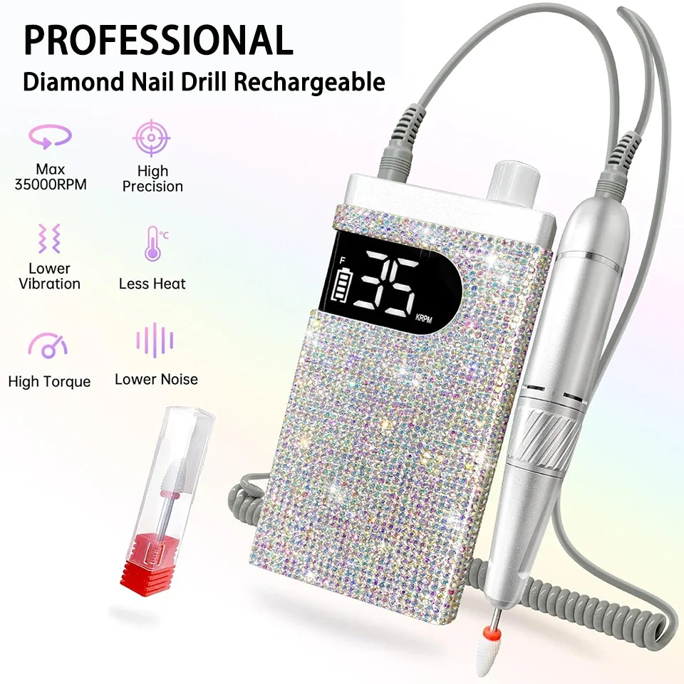 Cordless Electric Nail Drill Machine Torno para Unas Rechargeable Diamond Portable HD Display 35000 RPM Acrylic Drill for Nails
Cordless Electric Nail Drill Machine Torno para Unas Rechargeable Diamond Portable HD Display 35000 RPM Acrylic Drill for Nails