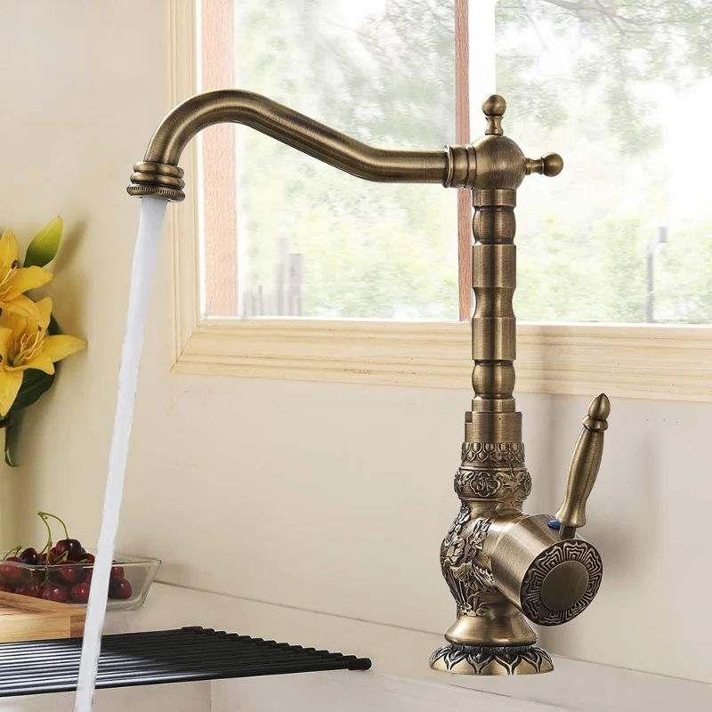 Brass Antique Bronze Kitchen Faucet Retro Single Handle Basin water tap Deck Mounted Hot&Cold Water Mix Faucets
Brass Antique Bronze Kitchen Faucet Retro Single Handle Basin water tap Deck Mounted Hot&Cold Water Mix Faucets
