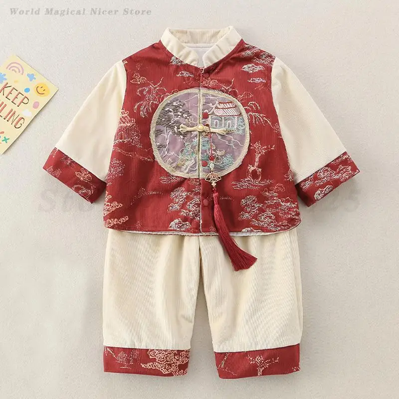 Весенне-осенний детский костюм Тан, китайский новогодний ханьфу, традиционный восточный костюм для мальчиков и девочек, одежда для фотосъемки, комплект из топа и брюк
Весенне-осенний детский костюм Тан, китайский новогодний ханьфу, традиционный восточный костюм для мальчиков и девочек, одежда для фотосъемки, комплект из топа и брюк