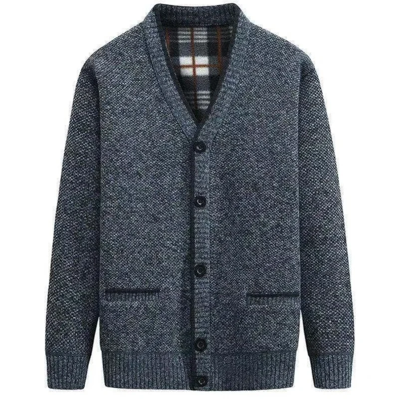 New winter men's fleece cardigan with a thick V-neck and a knitted coat for middle-aged and elderly dads
New winter men's fleece cardigan with a thick V-neck and a knitted coat for middle-aged and elderly dads