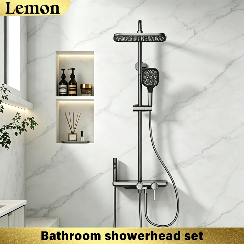 Gun gray brass storage rack shower head set knob hot and cold simple installation shower head set
Gun gray brass storage rack shower head set knob hot and cold simple installation shower head set