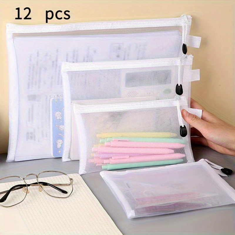 12pcs A6/A5/A4 Mesh Large Capacity Office Document Bag -- Mesh Design Transparent , Zipper Briefcase, Portable Travel Organizer
12pcs A6/A5/A4 Mesh Large Capacity Office Document Bag -- Mesh Design Transparent , Zipper Briefcase, Portable Travel Organizer