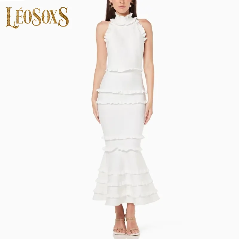 LEOSOXS 2025 Women Celebrity Sexy Sleeveless Backless Ruffles White Maxi Long Bandage Dress Elegant Evening Club Party Outfit
LEOSOXS 2025 Women Celebrity Sexy Sleeveless Backless Ruffles White Maxi Long Bandage Dress Elegant Evening Club Party Outfit