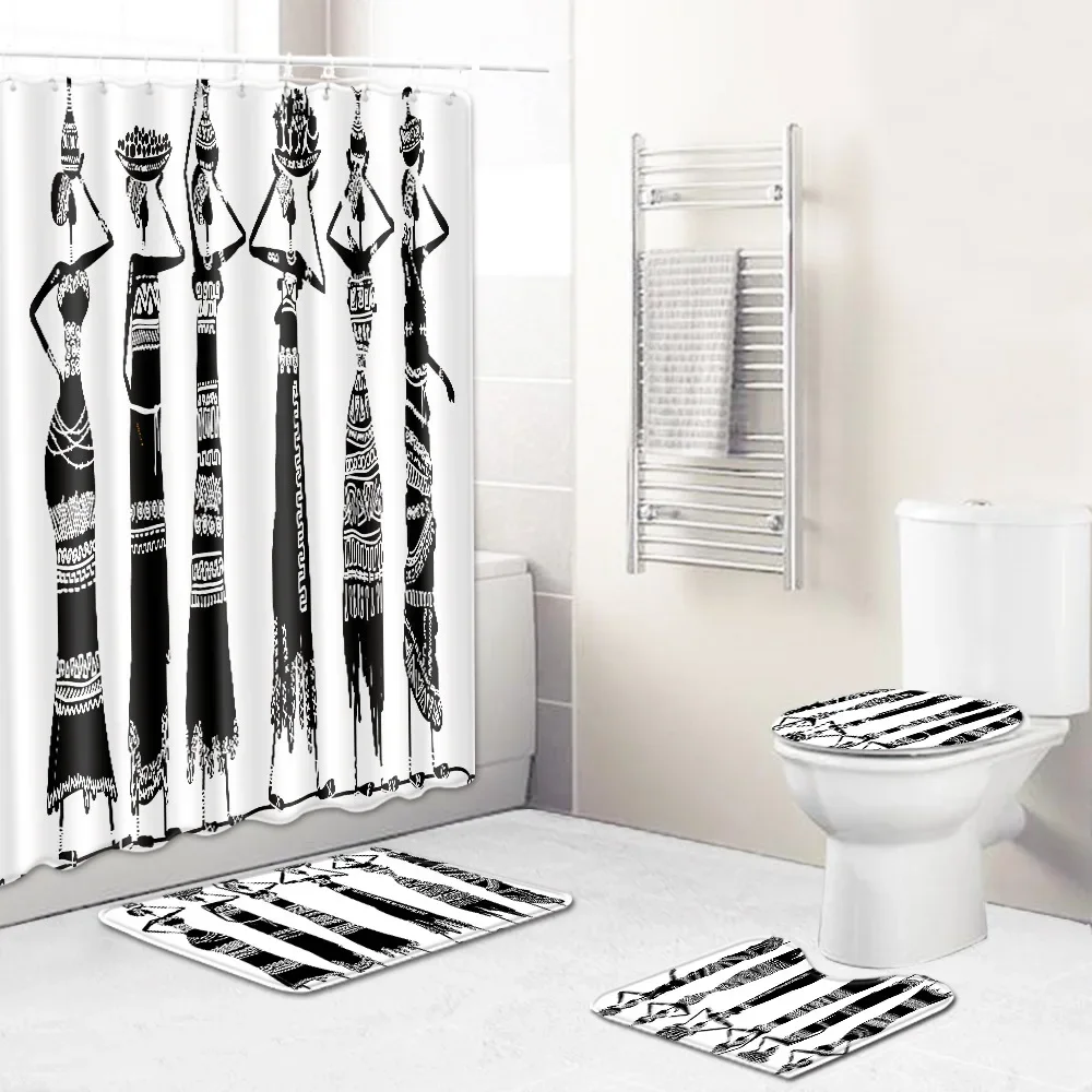 Black/White 3D printed African Woman Shower Curtain Set Afro American Lady Bathroom Decor Non-slip Rug Toilet Lid Cover Bath Mat
Black/White 3D printed African Woman Shower Curtain Set Afro American Lady Bathroom Decor Non-slip Rug Toilet Lid Cover Bath Mat