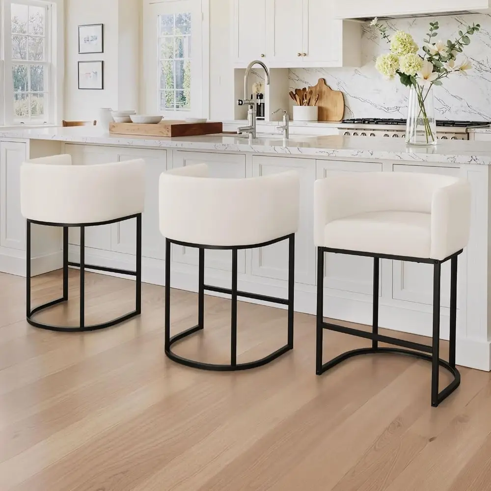 Set of 3 Counter Height Bar Stools with Backrest and Arms, Black Metal Frame, Beige Linen Upholstered for Kitchen Island
Set of 3 Counter Height Bar Stools with Backrest and Arms, Black Metal Frame, Beige Linen Upholstered for Kitchen Island