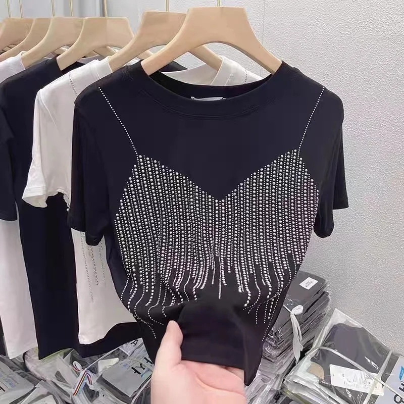 Women's New Summer Solid Color Crew Neck Heavy Industry Hot Drill Fashion Casual Loose Pure Cotton T-shirt Short Sleeve Tops
Women's New Summer Solid Color Crew Neck Heavy Industry Hot Drill Fashion Casual Loose Pure Cotton T-shirt Short Sleeve Tops