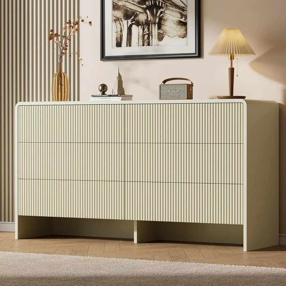 6 Drawer Wide Chest with Curved Design and Push-to-Open Storage, Beige
6 Drawer Wide Chest with Curved Design and Push-to-Open Storage, Beige