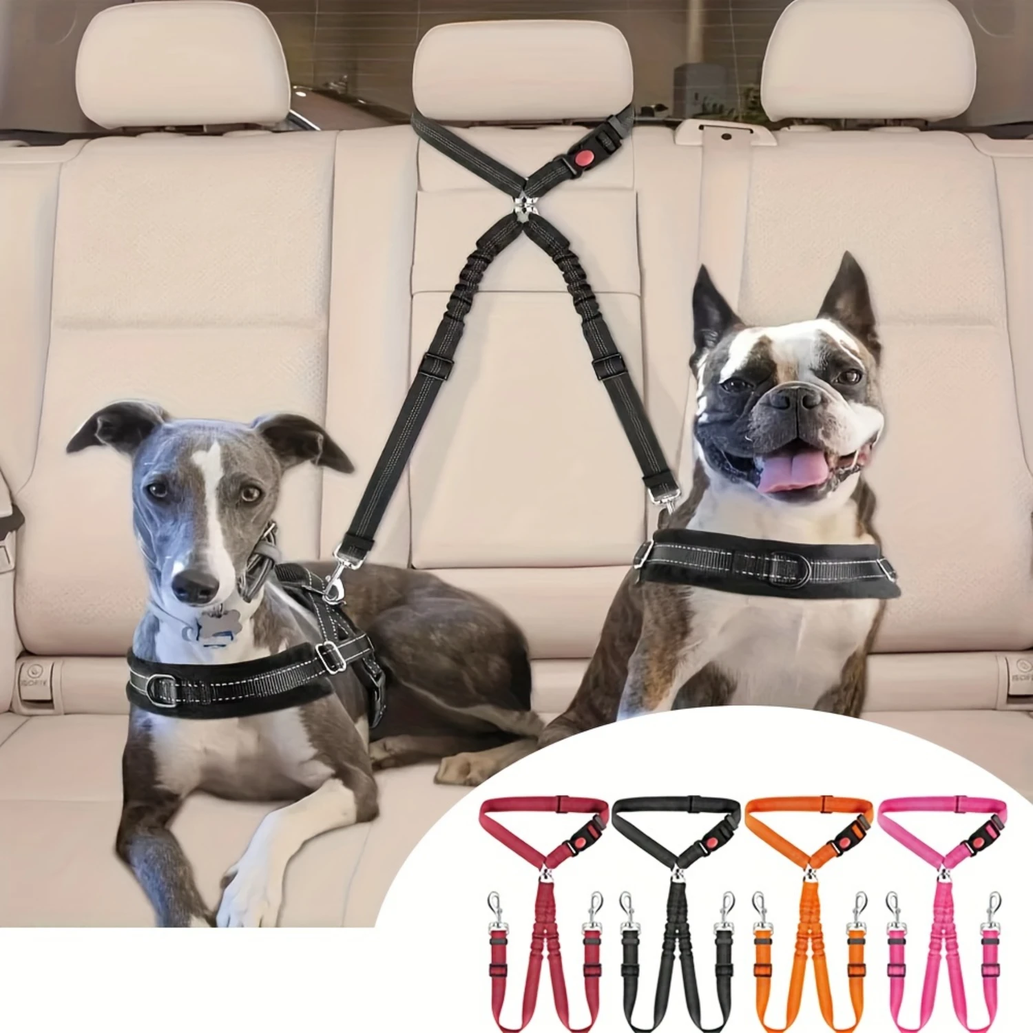 Adjustable Dual Dog Car Seatbelt - Striped Nylon Safety Harness For 2 Pets, Secure & Comfortable Travel Restraint
Adjustable Dual Dog Car Seatbelt - Striped Nylon Safety Harness For 2 Pets, Secure & Comfortable Travel Restraint