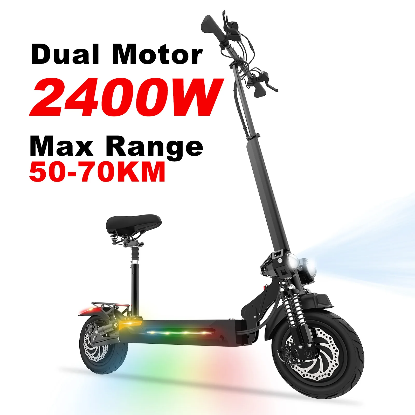 Dual Motors 2400w Electric Scooter for Adults 65km/h Fast Speed 70km Long Range 10“ Street TIres Foldable Commuter with Seat
Dual Motors 2400w Electric Scooter for Adults 65km/h Fast Speed 70km Long Range 10“ Street TIres Foldable Commuter with Seat