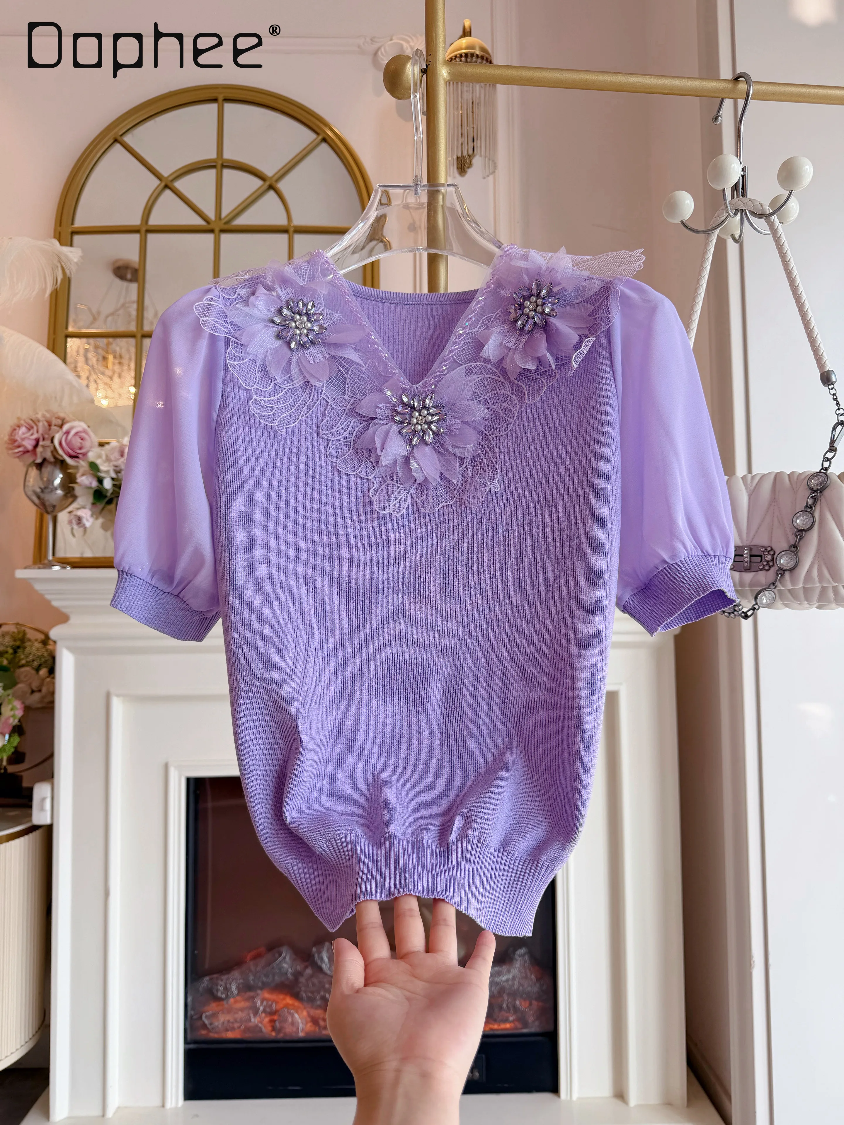 2026 Fashion Loose V-Neck Three-dimensional Petal Knitted Bubble Sleeve Shirts Mesh Temperament Versatile Bottom T-Shirt Women
2026 Fashion Loose V-Neck Three-dimensional Petal Knitted Bubble Sleeve Shirts Mesh Temperament Versatile Bottom T-Shirt Women