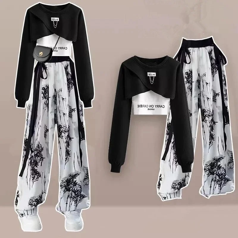 2025 Spring Autumn Fashion Short Sweatshirt Letter Vest Wide Leg Pants 1 or Three Piece Suits Women Crop Tops Sling Trousers Set
2025 Spring Autumn Fashion Short Sweatshirt Letter Vest Wide Leg Pants 1 or Three Piece Suits Women Crop Tops Sling Trousers Set