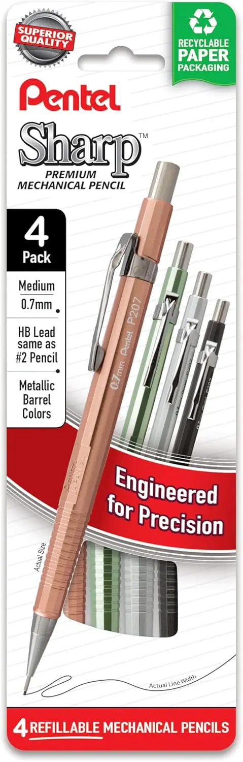 4-Pack Metallic Mechanical Pencils, 0.7mm Medium Line, Assorted Colors
4-Pack Metallic Mechanical Pencils, 0.7mm Medium Line, Assorted Colors