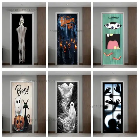 Hallowmas Ghost Painting Art Door Poster Waterproof Self-Adhesive Mural Wall Stickers for Wallpaper Decals Home Decoration