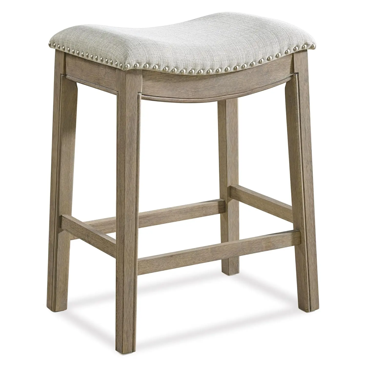 Backless Saddle Counter Stool Reclaimed Oak Finish Grey Upholstered Cushion Seat 26 Inch, Customized
Backless Saddle Counter Stool Reclaimed Oak Finish Grey Upholstered Cushion Seat 26 Inch, Customized