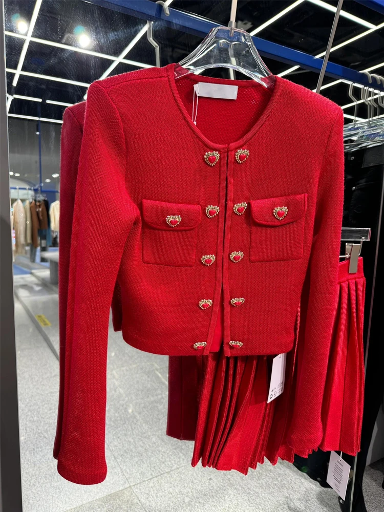 Red Knitted Open Cardigan And Skirt Set Women's Fashion Ensemble New Year's Style High Quality Polyester Fiber Long Sleeve Bu...
Red Knitted Open Cardigan And Skirt Set Women's Fashion Ensemble New Year's Style High Quality Polyester Fiber Long Sleeve Bu...