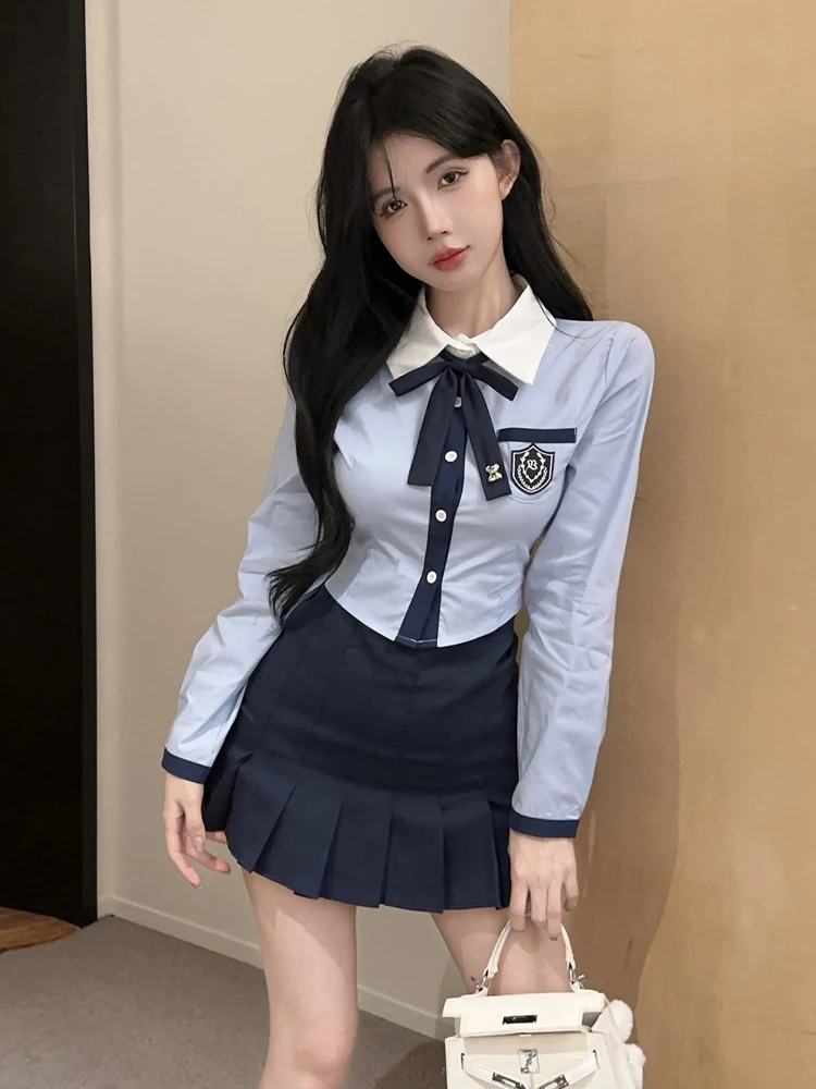Sweet Youthful College Sle JK orm Long Sve irt And High Waist Pleated Skirt Two Piece Set for Women
Sweet Youthful College Sle JK orm Long Sve irt And High Waist Pleated Skirt Two Piece Set for Women
