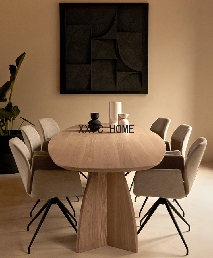 Nordic log dining table household desk oak wabi wind solid wood designer model room oval computer desk
Nordic log dining table household desk oak wabi wind solid wood designer model room oval computer desk