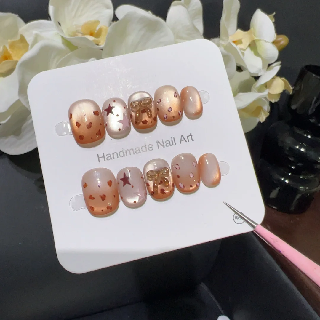 10pcs Handmade Press on Nails Sweet Orange Star Butterfly Nail Art Heart-Shaped Dots False Nail for Women&Girl Bow Fake Nail
10pcs Handmade Press on Nails Sweet Orange Star Butterfly Nail Art Heart-Shaped Dots False Nail for Women&Girl Bow Fake Nail