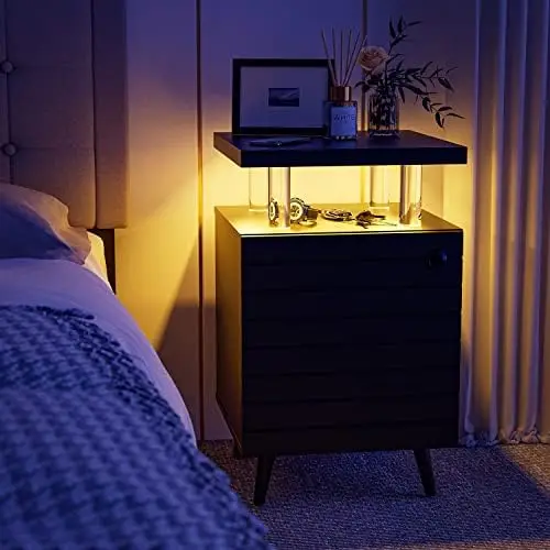 LED Nightstand LED Bedside/End Tables Living Room with 4 Acrylic Columns, Bedside Table with Drawers for Bedroom (White), 15.7D
LED Nightstand LED Bedside/End Tables Living Room with 4 Acrylic Columns, Bedside Table with Drawers for Bedroom (White), 15.7D