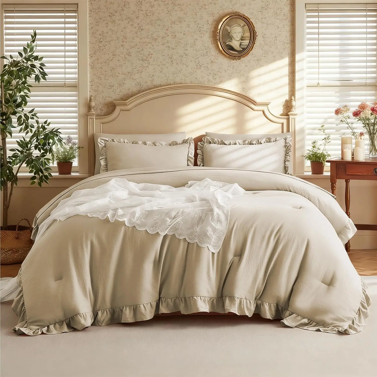 Queen Comforter Set 7 Pieces for Girls Women, Shabby Chic Vintage Cottagecore Bed Sets Ultra-Soft Fluffy All Season
Queen Comforter Set 7 Pieces for Girls Women, Shabby Chic Vintage Cottagecore Bed Sets Ultra-Soft Fluffy All Season