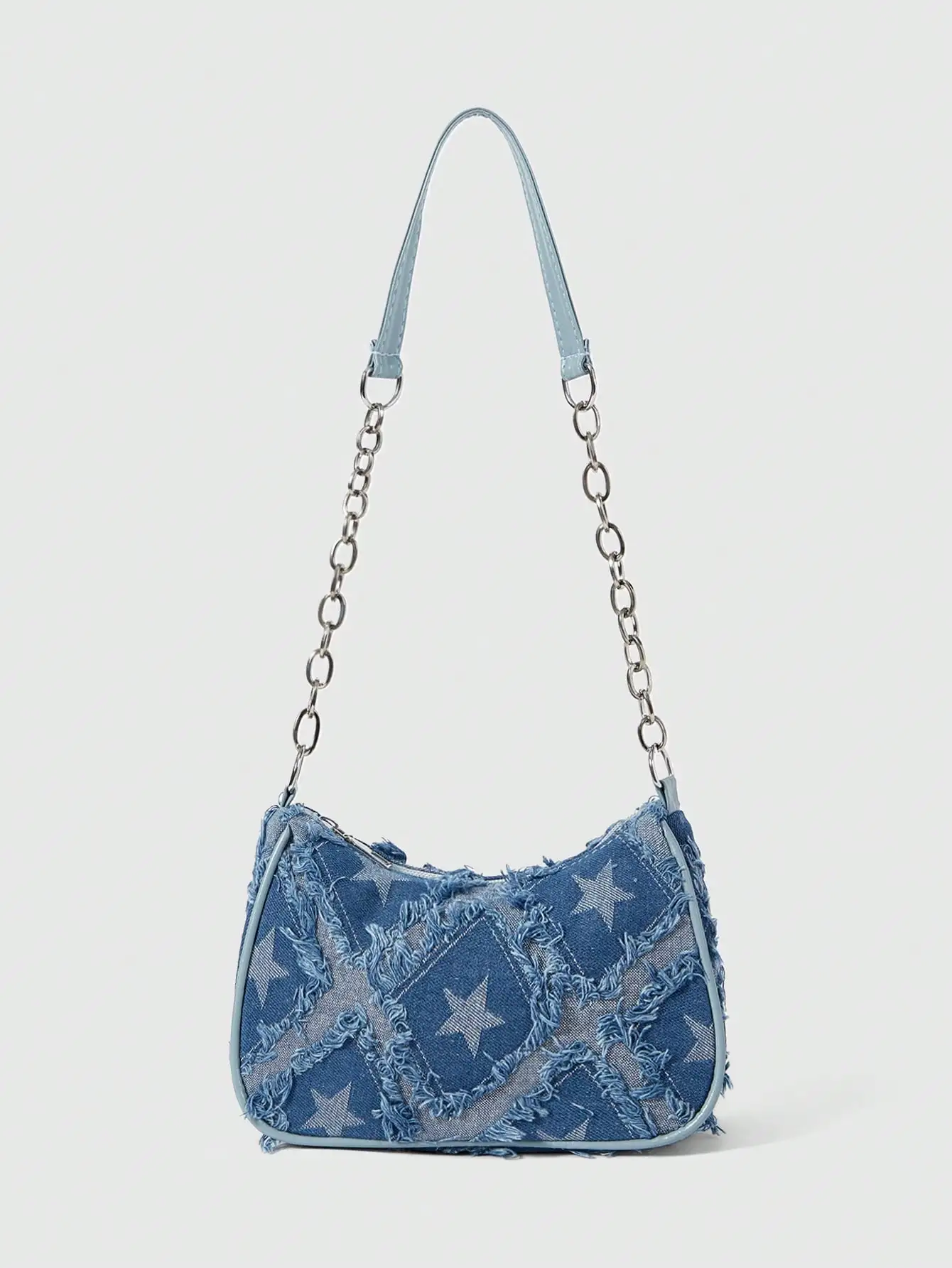 Женская сумка через плечо из денима с эффектом потертости, с нашивками в виде звезд и цепочкой-ремешком
Женская сумка через плечо из денима с эффектом потертости, с нашивками в виде звезд и цепочкой-ремешком