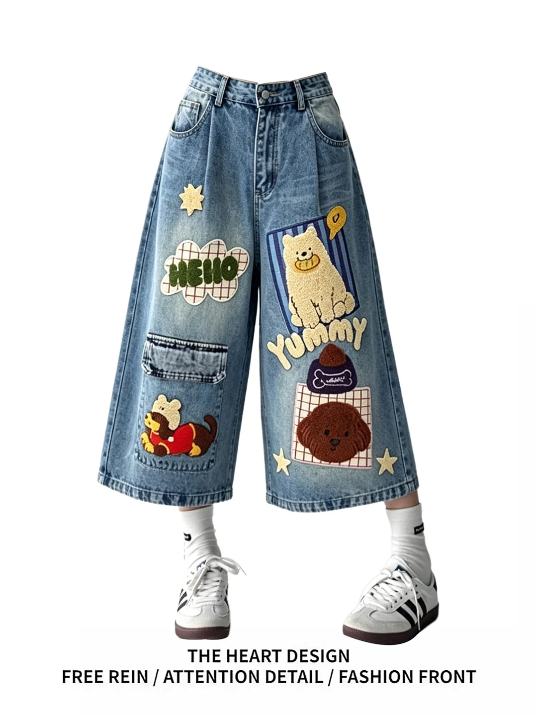 Retro American Cartoon Embroidery Distressed Denim Jeans Women Summer New Design Loose Casual Shorts High Waist Wide Leg
Retro American Cartoon Embroidery Distressed Denim Jeans Women Summer New Design Loose Casual Shorts High Waist Wide Leg