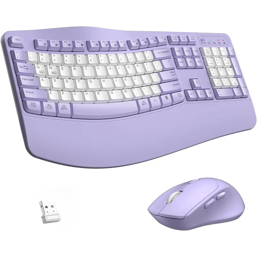 2.4G Full-Size Ergonomic Keyboard with Wrist Rest and 3 DPI Adjustable Mouse for Comfortable Typing on Computers/Laptops - White
2.4G Full-Size Ergonomic Keyboard with Wrist Rest and 3 DPI Adjustable Mouse for Comfortable Typing on Computers/Laptops - White