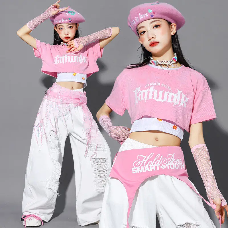 Kpop Dance Clothes Girl Jazz Performance Outfit Pink White Dance Suit Crop Top Loose Pants Kid Hip Hop Street Dancewear AMY3379
Kpop Dance Clothes Girl Jazz Performance Outfit Pink White Dance Suit Crop Top Loose Pants Kid Hip Hop Street Dancewear AMY3379