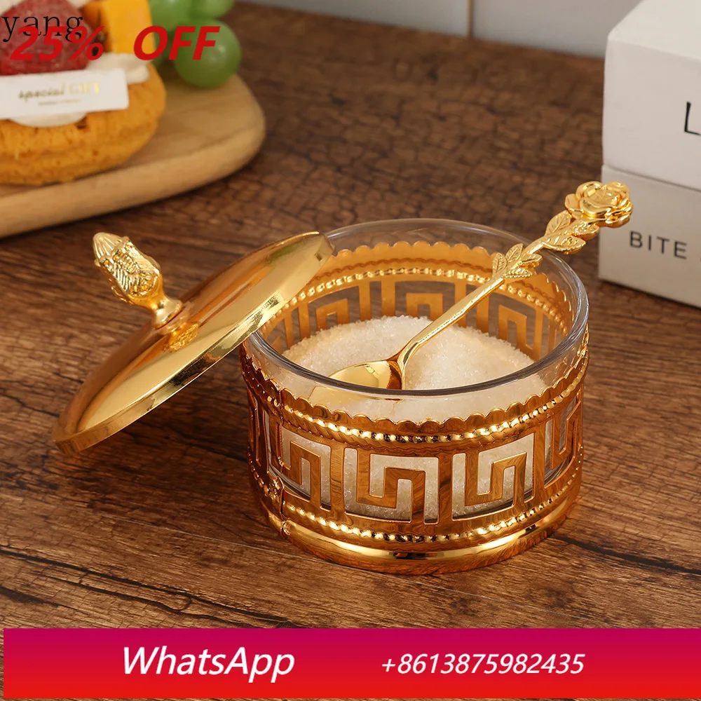 CX gold wrought iron European seasoning jar household kitchen supplies glass sugar cup
CX gold wrought iron European seasoning jar household kitchen supplies glass sugar cup