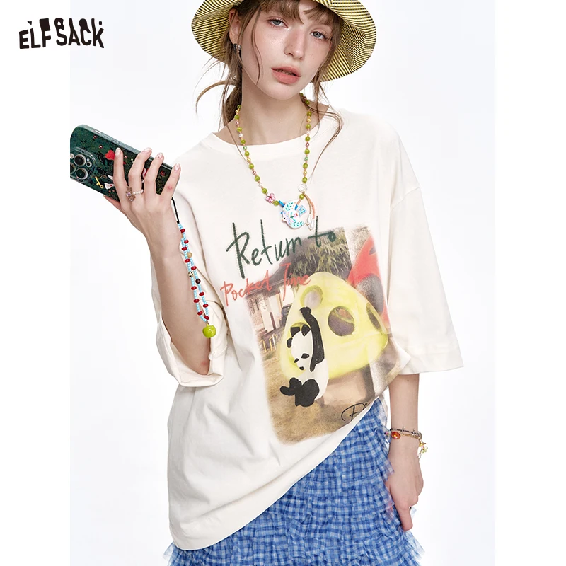 ELFSACK 2025 Spring New Arrivals Panda print short sleeved loose T-shirt for women
ELFSACK 2025 Spring New Arrivals Panda print short sleeved loose T-shirt for women