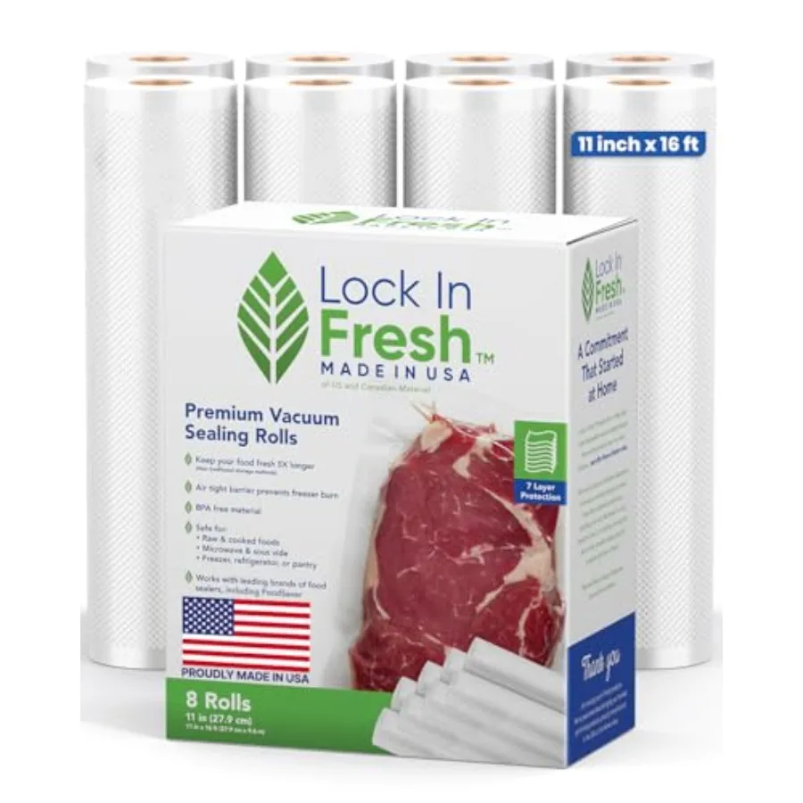 Vacuum Sealer Bags for Food - Heavy Duty Food Saver Vacuum Sealer Bag Rolls - Sous Vide Seal a Meal Bags 8-pack Made in the USA
Vacuum Sealer Bags for Food - Heavy Duty Food Saver Vacuum Sealer Bag Rolls - Sous Vide Seal a Meal Bags 8-pack Made in the USA