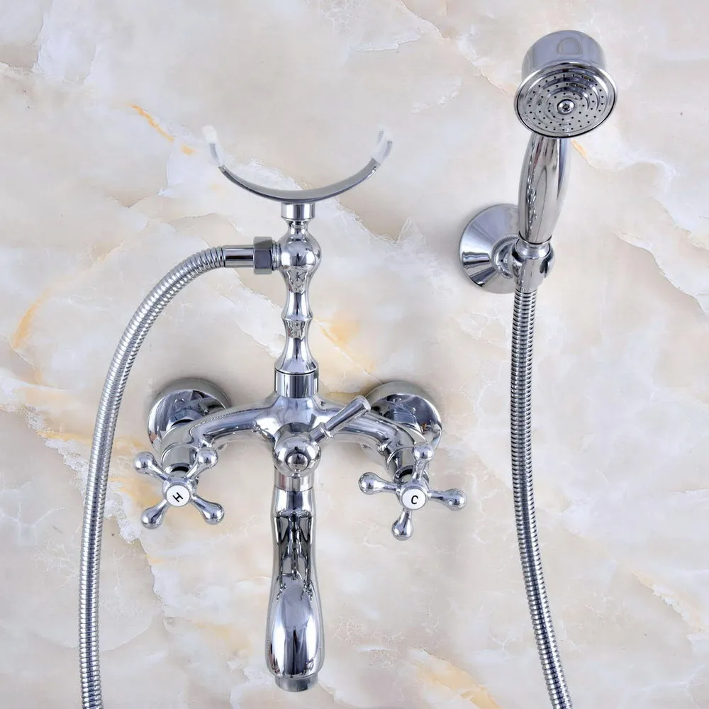 Chrome Brass Double Handle Wall Mounted Bathroom Tub Faucet Set with 150CM Hand Held Shower Spray Mixer Tap 2na757
Chrome Brass Double Handle Wall Mounted Bathroom Tub Faucet Set with 150CM Hand Held Shower Spray Mixer Tap 2na757