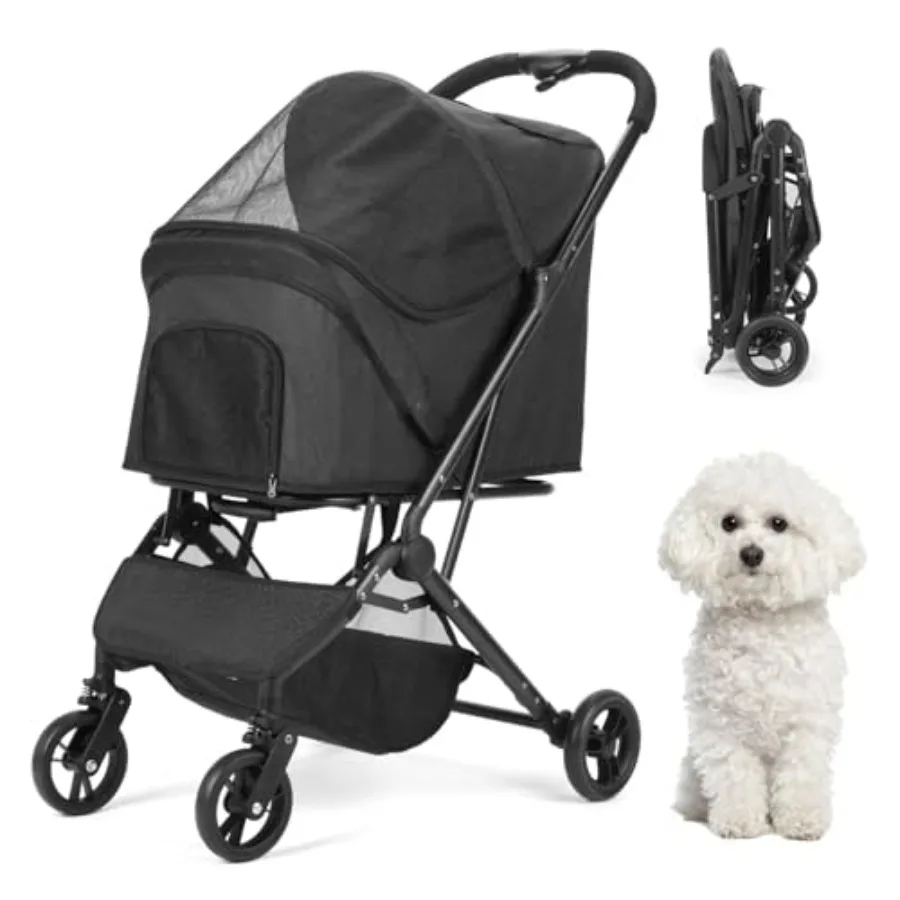 Pet Stroller for Medium Small Dog: Foldable Lightweight Cat Carrier Trolley with Reversible Aluminum Frame, Pump-Free Rubber Ti
Pet Stroller for Medium Small Dog: Foldable Lightweight Cat Carrier Trolley with Reversible Aluminum Frame, Pump-Free Rubber Ti
